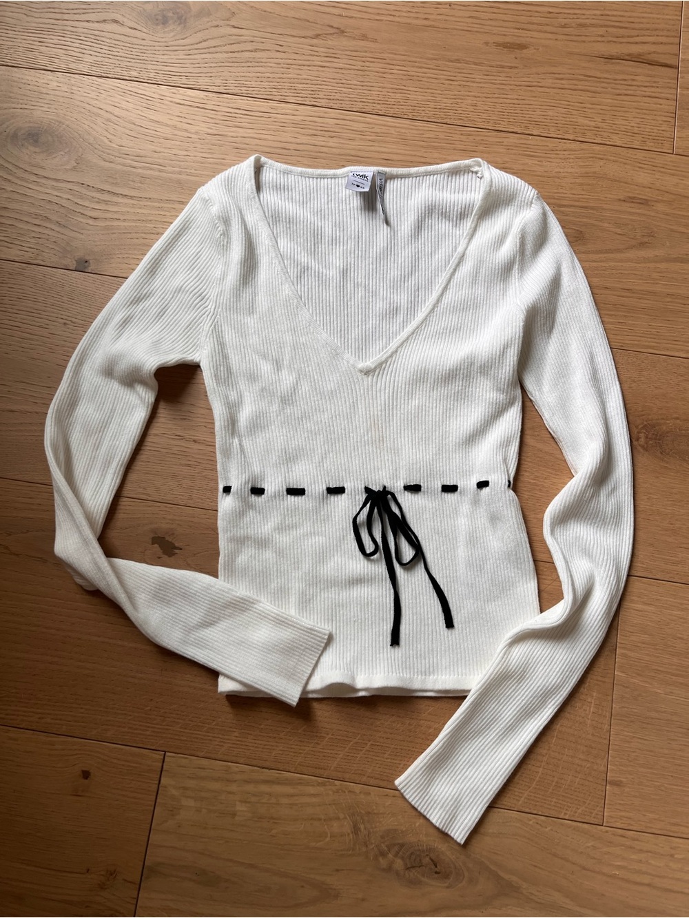 Simons Twik Ivory Ribbed Knit Top
